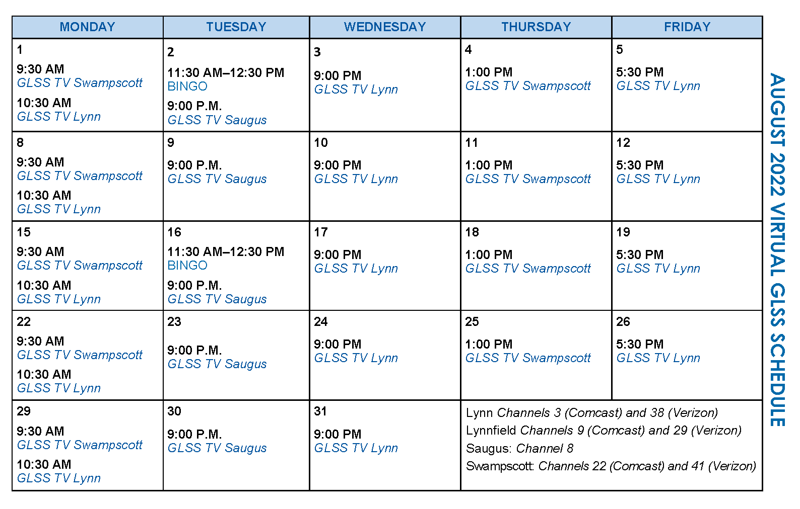 Virtual GLSS schedule